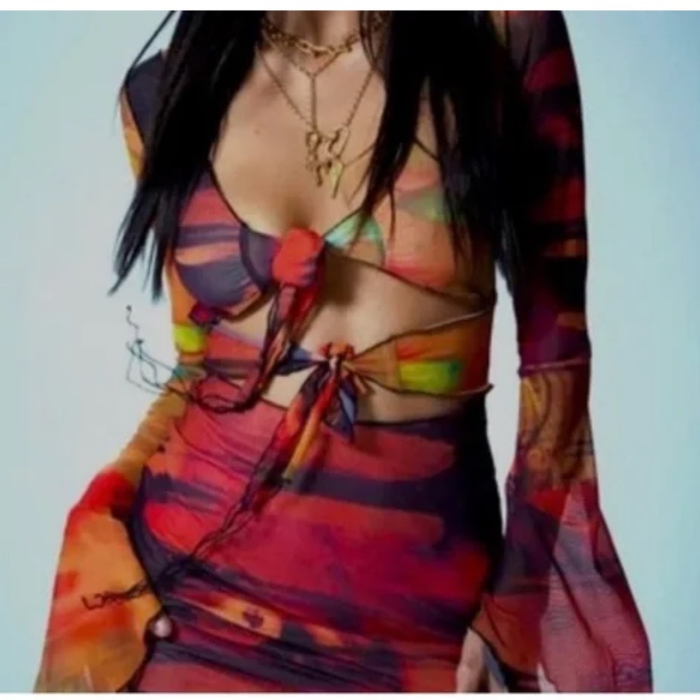 Jaded London Abstract Mesh Tie Mini Dress